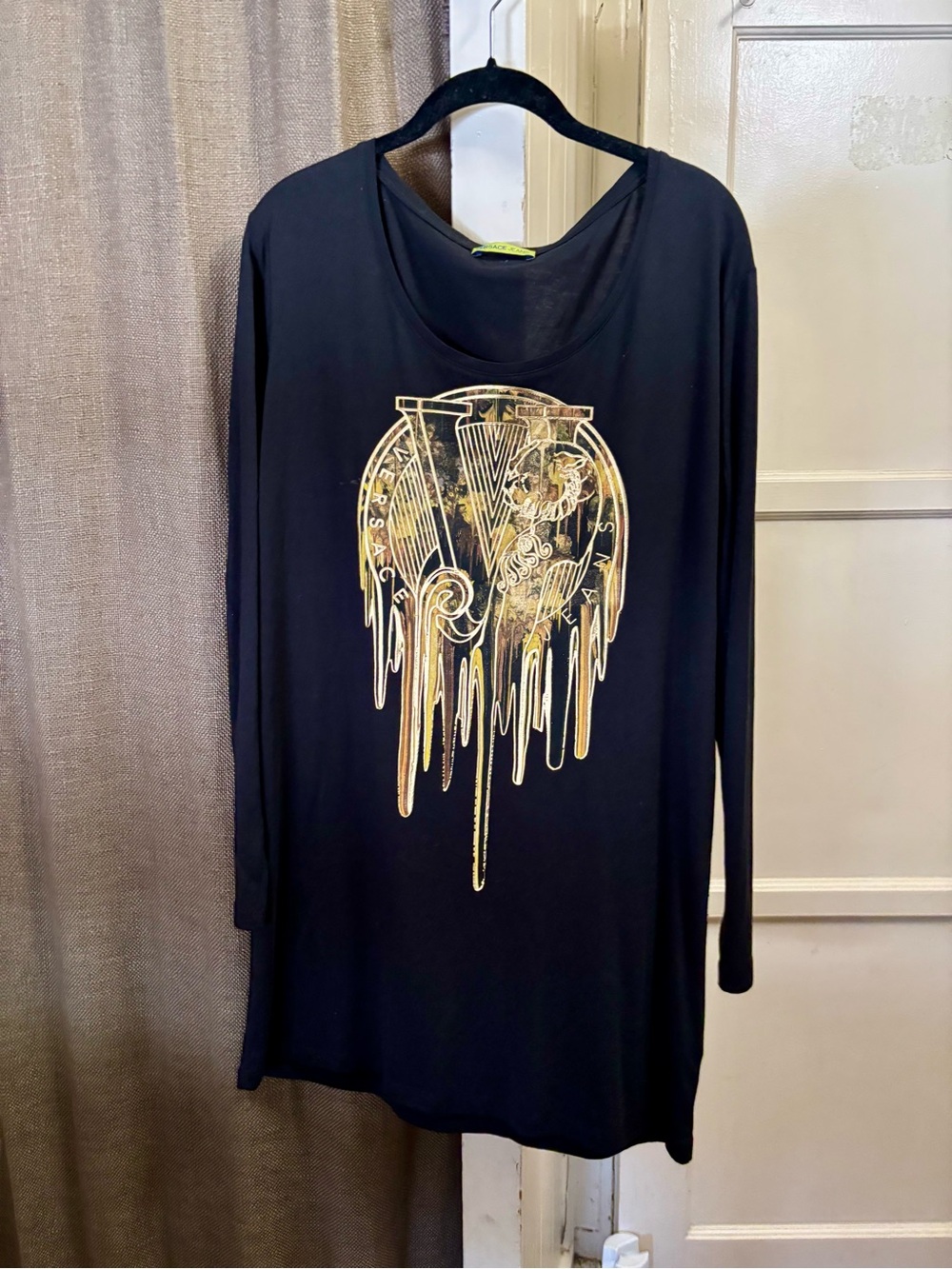 Versace Jeans Collection Black Long-Sleeve Tee with Gold Graphic